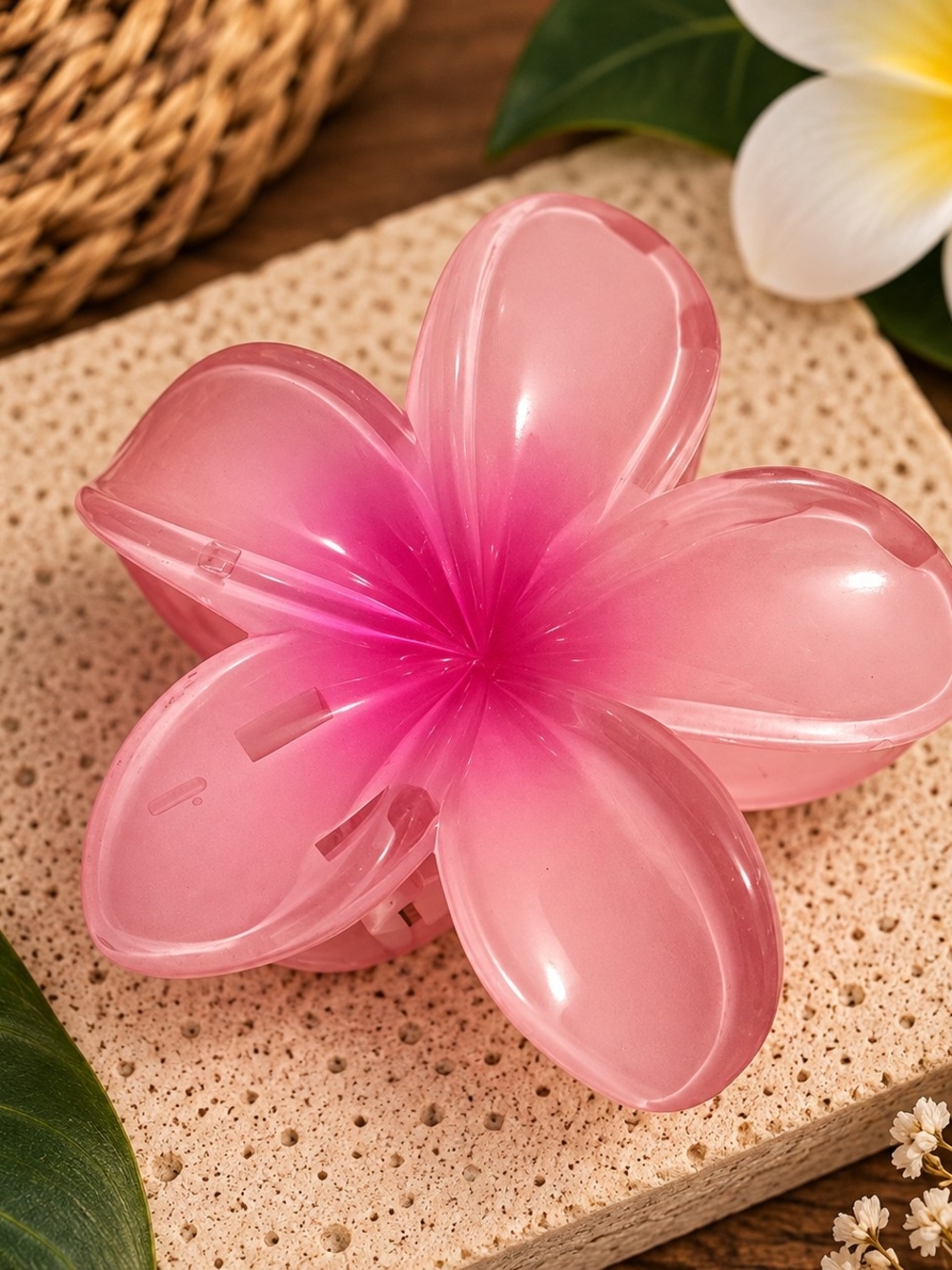 Pink Plumeria Flower Hair Claw Clip New